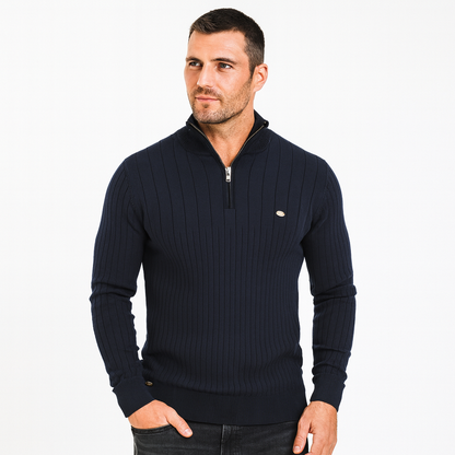 VogeLuxe | Men’s Ribbed Stand Collar Zip Sweater