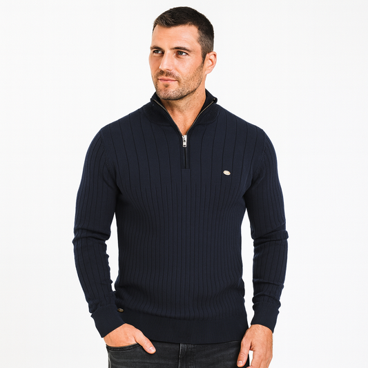 VogeLuxe | Men’s Ribbed Stand Collar Zip Sweater