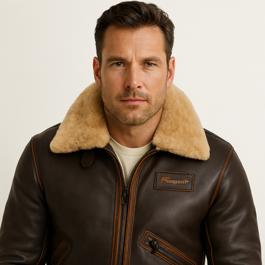 VogeLuxe | Men’s Shearling Aviator Leather Jacket