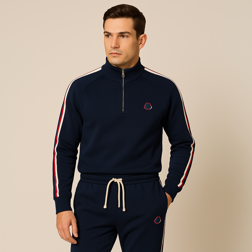 Classic Navy Blue Striped Jogger Suit - VogeLuxe