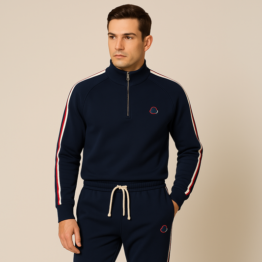 Classic Navy Blue Striped Jogger Suit - VogeLuxe
