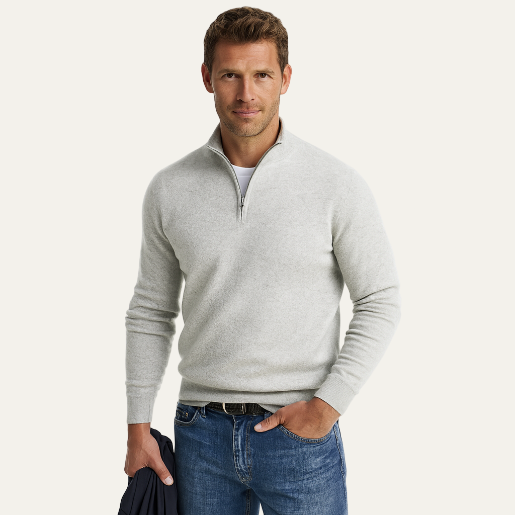 VogeLuxe | Men’s Fine Knit Quarter Zip Mock Neck Sweater