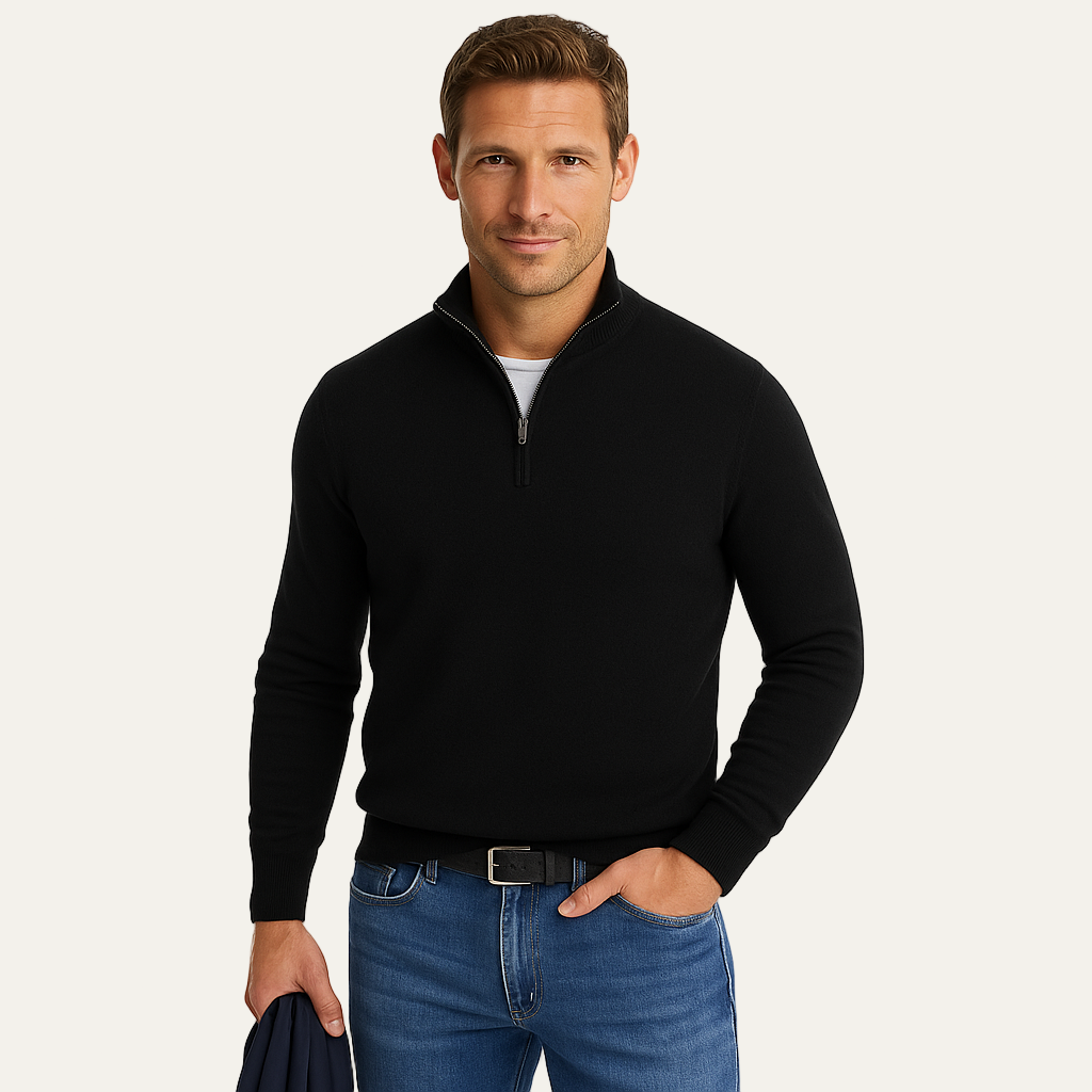VogeLuxe | Men’s Fine Knit Quarter Zip Mock Neck Sweater