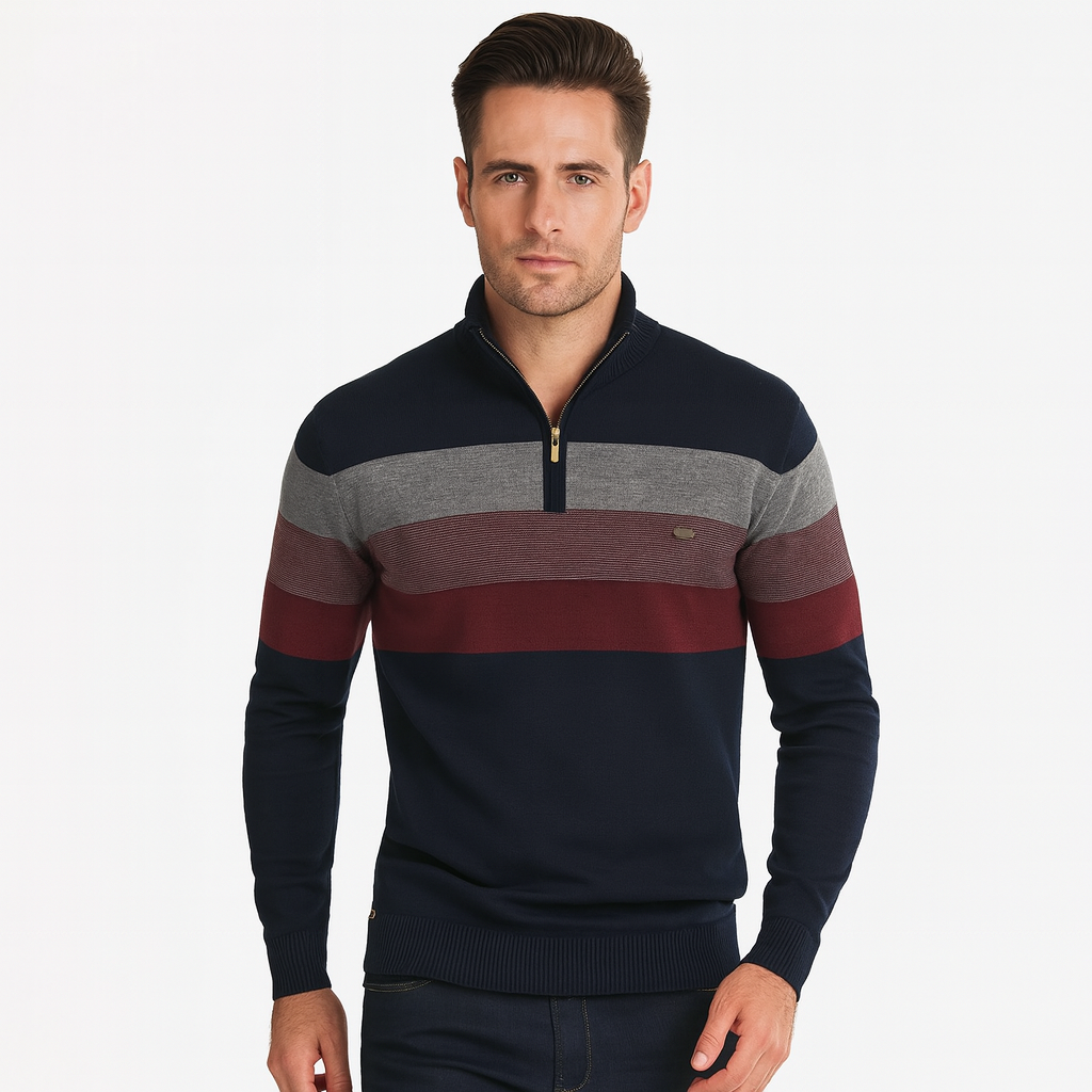 VogeLuxe | Men’s Color Block Quarter Zip Knit Sweater