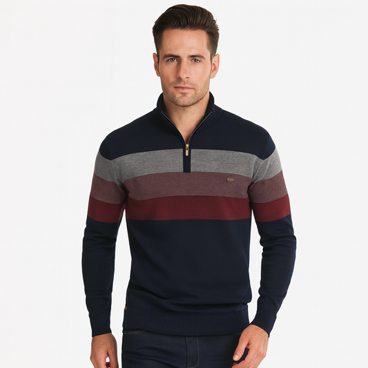 VogeLuxe | Men’s Color Block Quarter Zip Knit Sweater