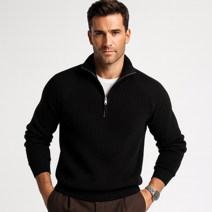 VogeLuxe | Men’s Quarter Zip Pullover with Vertical Ribbing