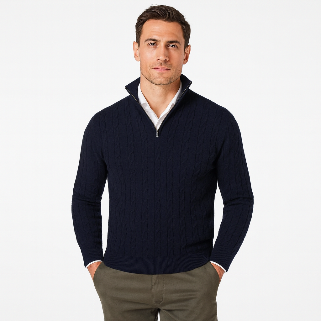 VogeLuxe | Men’s Cable Knit Zipper Sweater