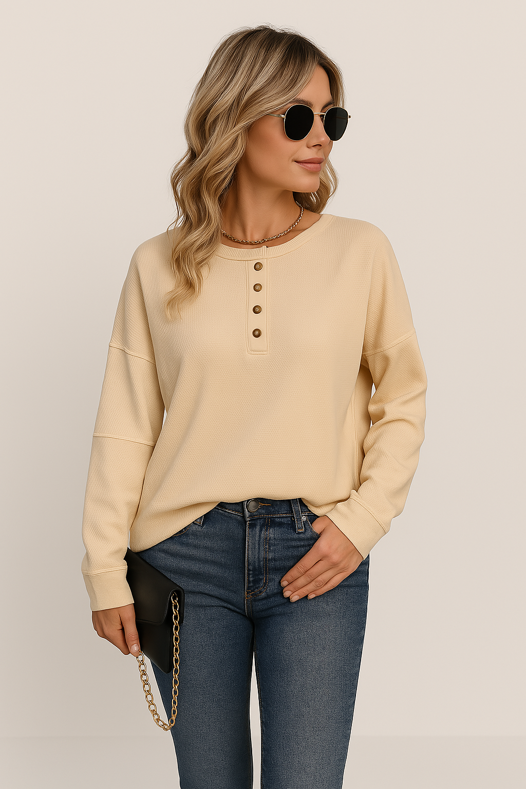 Cozy Women's Waffle Knit Long Sleeve Shirt - VogeLuxe