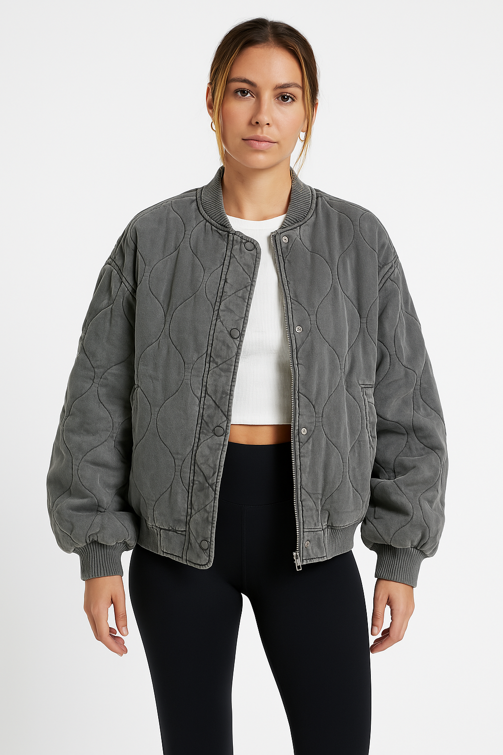 VogeLuxe | Women’s Quilted Snap Button Bomber Jacket