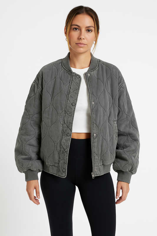 VogeLuxe | Women’s Quilted Snap Button Bomber Jacket