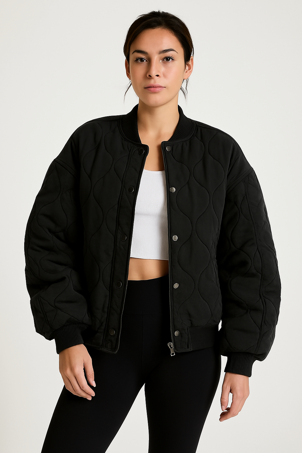 VogeLuxe | Women’s Quilted Snap Button Bomber Jacket