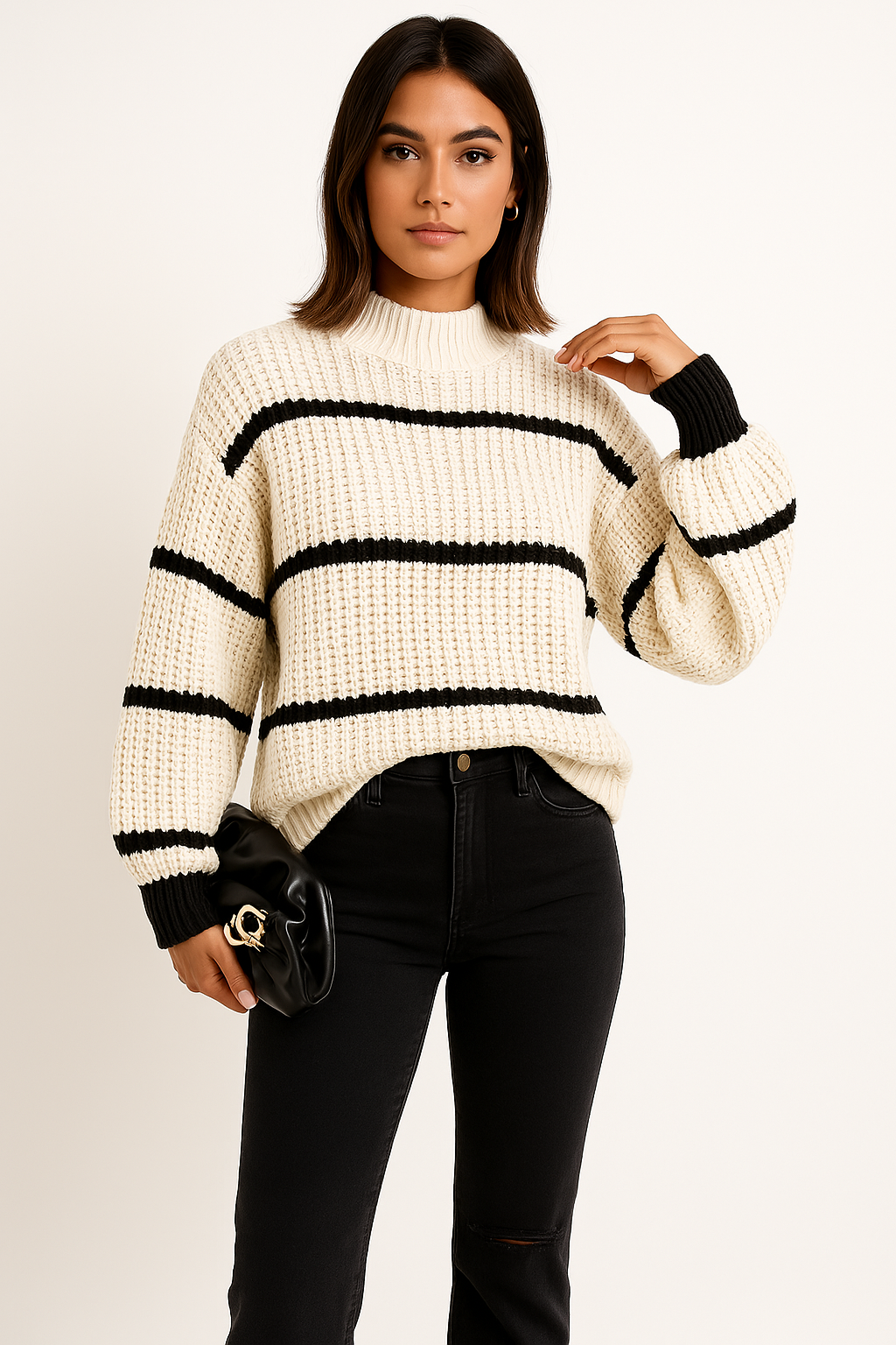 Relaxed Fit Striped Crew Neck Women's Sweater - VogeLuxe