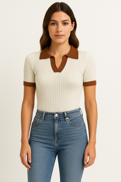 Slim Fit Women's Ribbed Golf Shirt - VogeLuxe