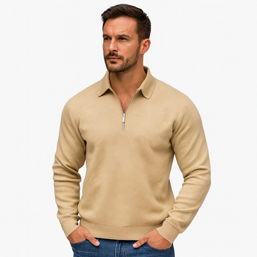 VogeLuxe | Men’s Textured Quarter Zip Polo Sweater