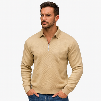 VogeLuxe | Men’s Textured Quarter Zip Polo Sweater