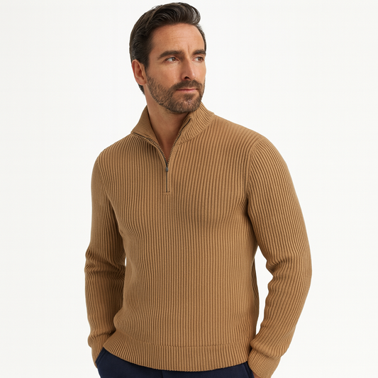 VogeLuxe | Men’s Wide Rib Quarter Zip Knit Sweater