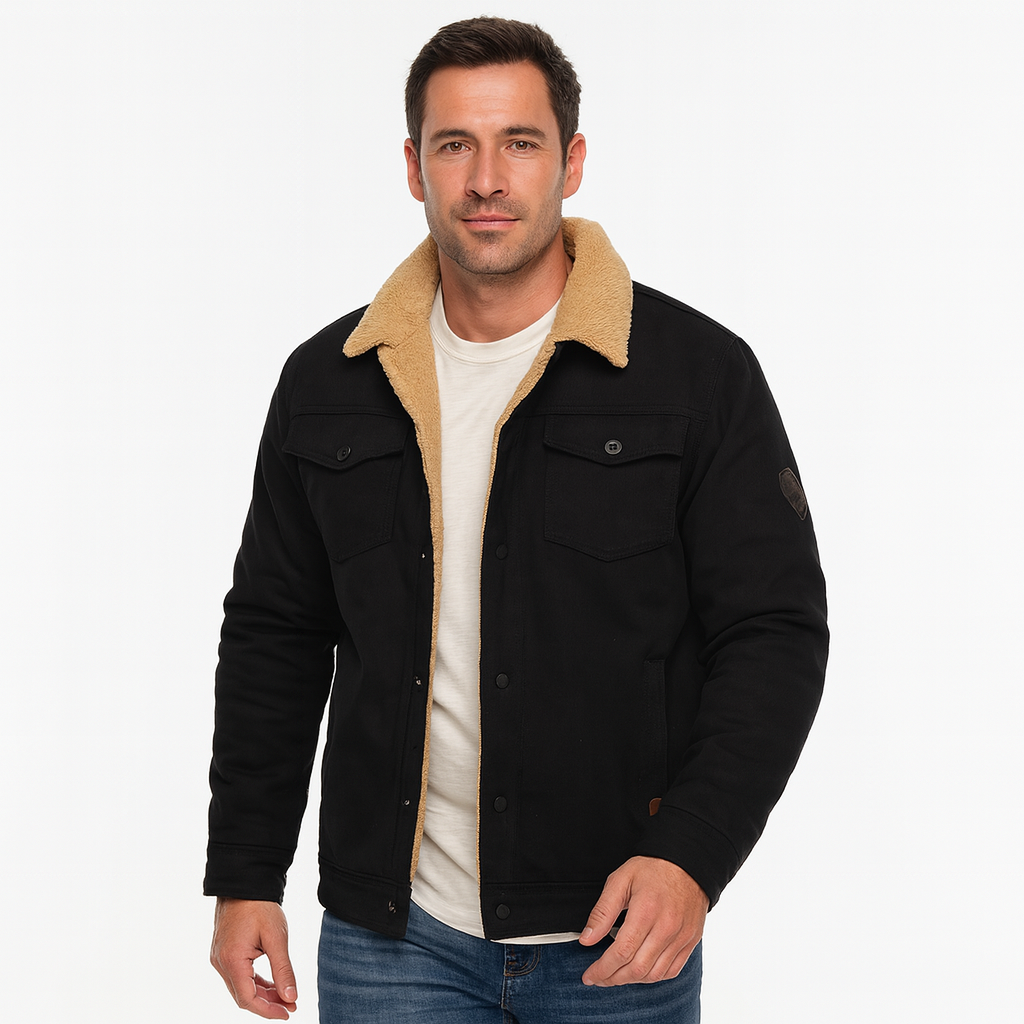 Men’s Shearling Lined Utility Jacket – Warm Button Front Workwear ...