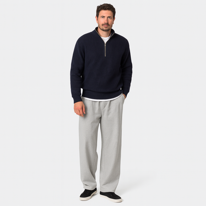 VogeLuxe | Men’s Relaxed Ribbed Quarter Zip Sweater