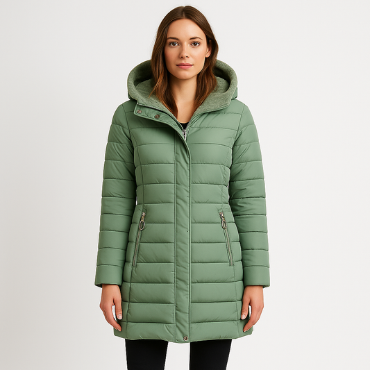 Women's Long Down Hooded Puffer Jacket - VogeLuxe
