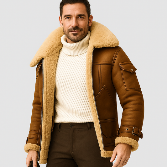 VogeLuxe | Men’s Stylish Heavy Shearling Aviator Jacket