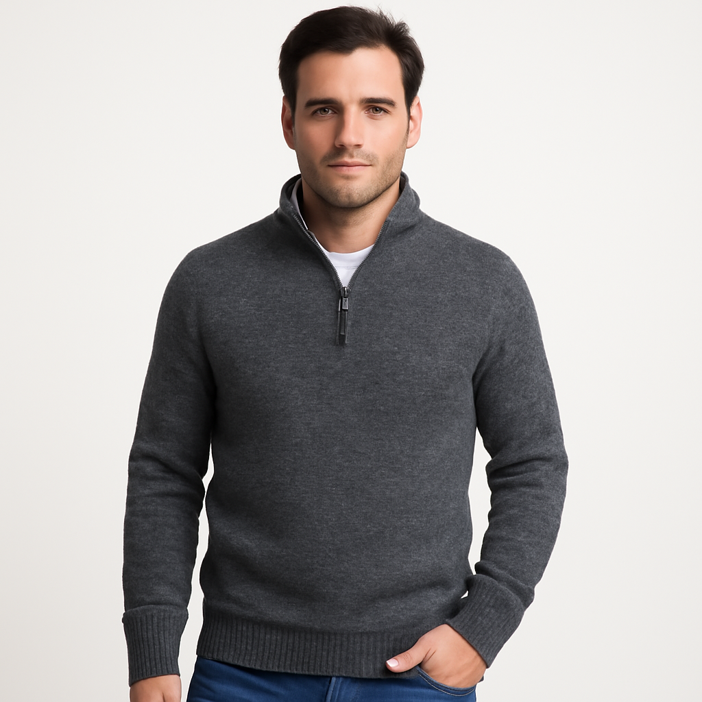 VogeLuxe | Men’s Refined Mock Neck Quarter Zip Sweater