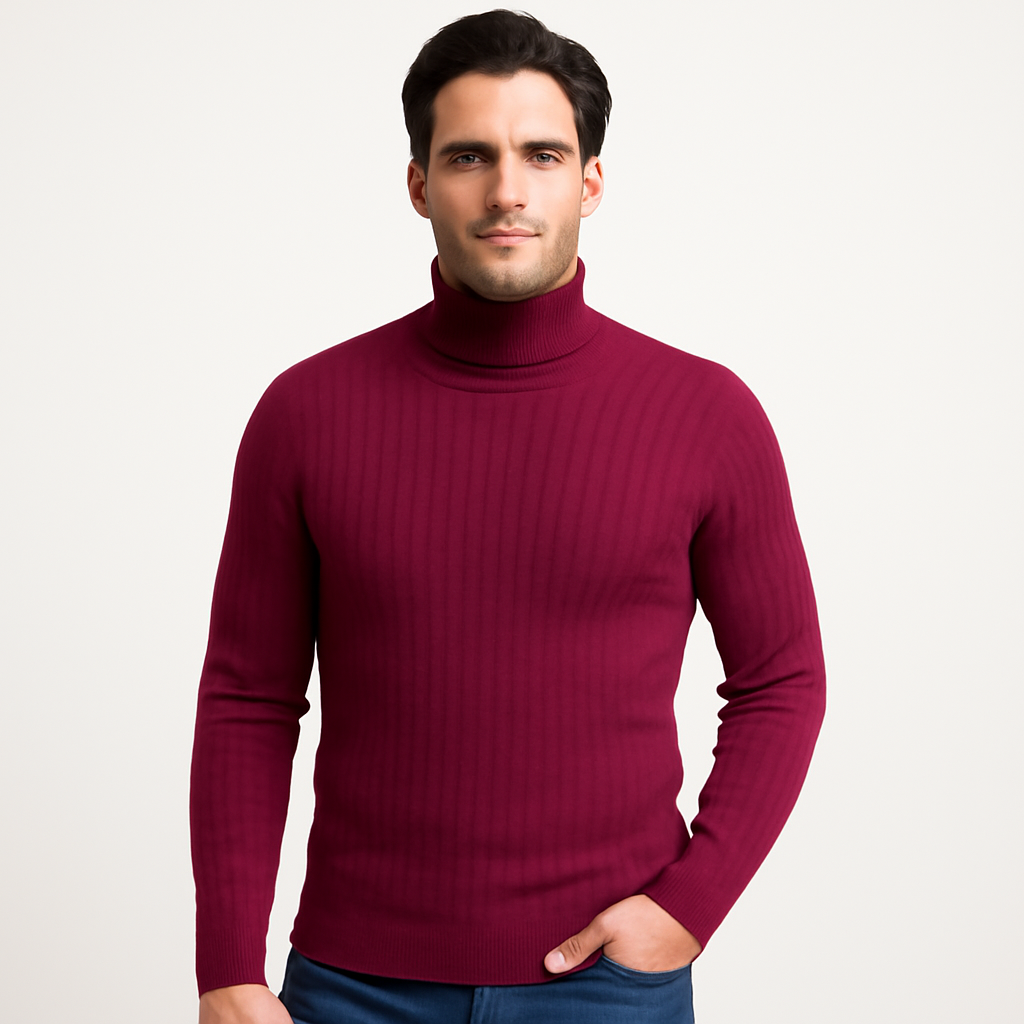 VogeLuxe | Men’s Fitted Cable Knit Turtleneck Sweater