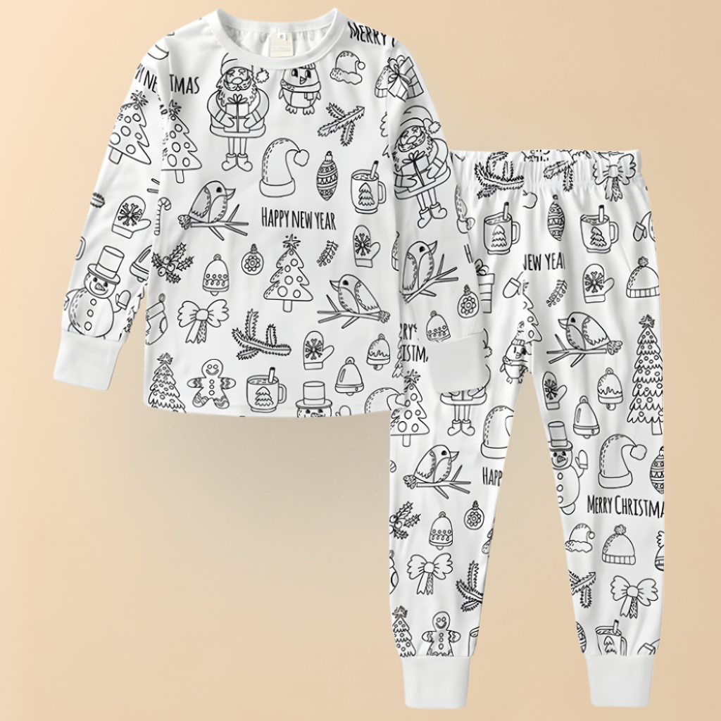 Fun Christmas Kids Sleepwear Coloring Pajamas Set - VogeLuxe