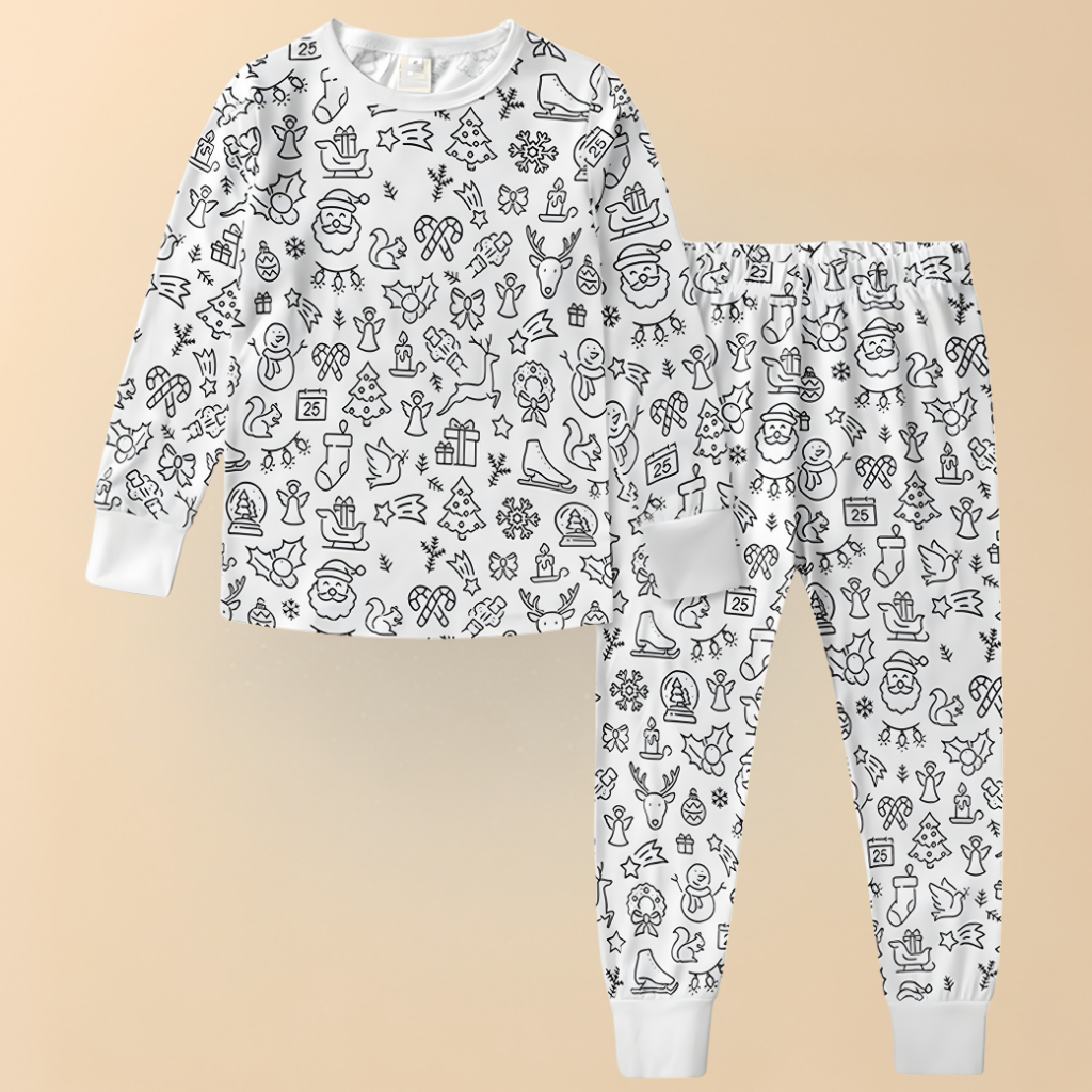Fun Christmas Kids Sleepwear Coloring Pajamas Set