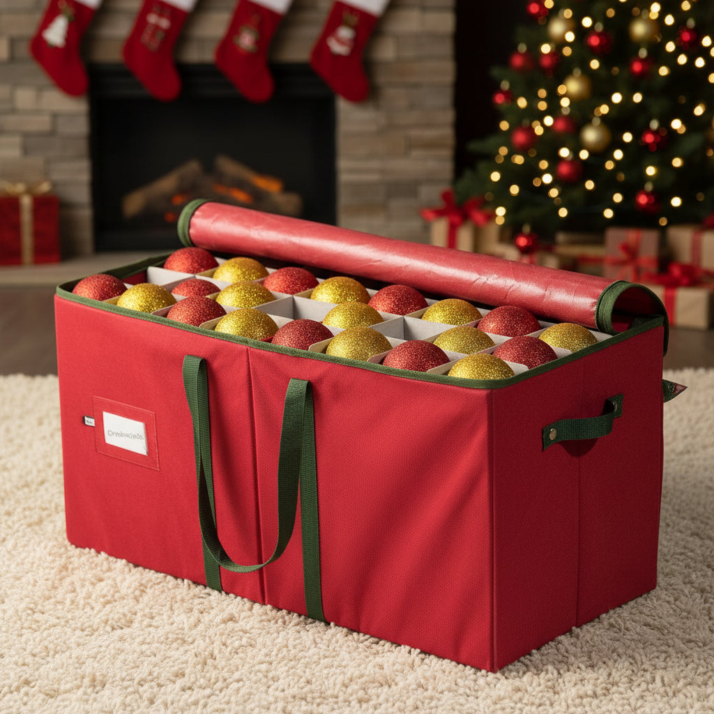 Festive Ornament Organizer Box Holiday Storage Inserts - VogeLuxe