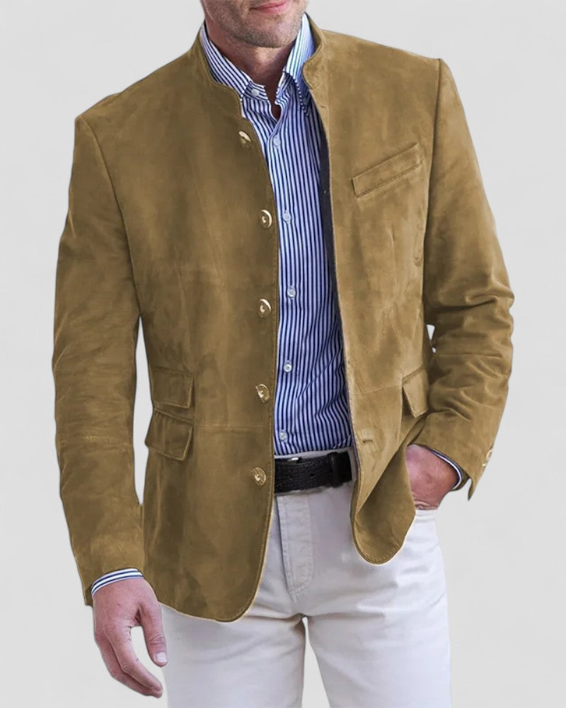 VogeLuxe | Men’s Suede Mandarin Collar Blazer