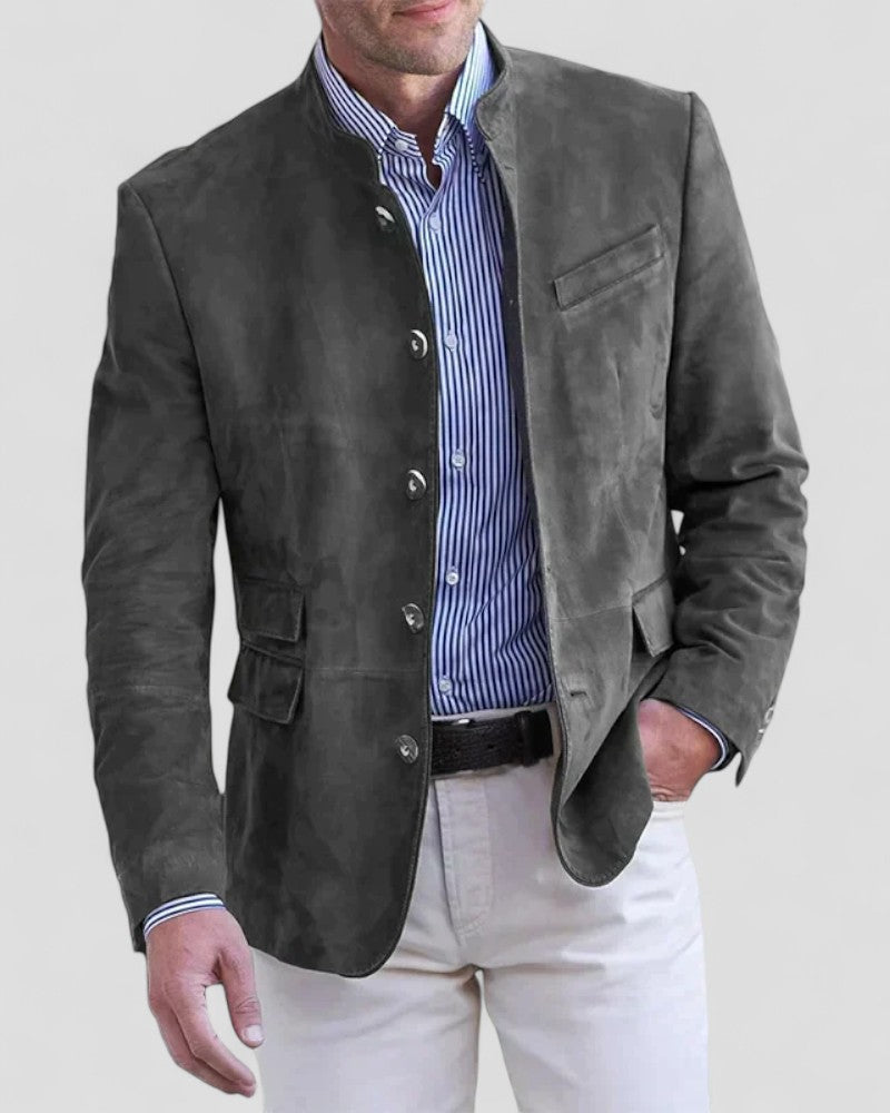 VogeLuxe | Men’s Suede Mandarin Collar Blazer