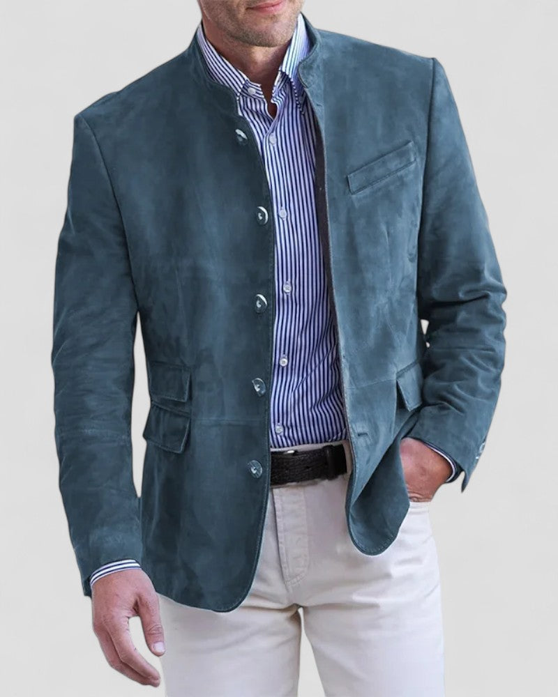 VogeLuxe | Men’s Suede Mandarin Collar Blazer