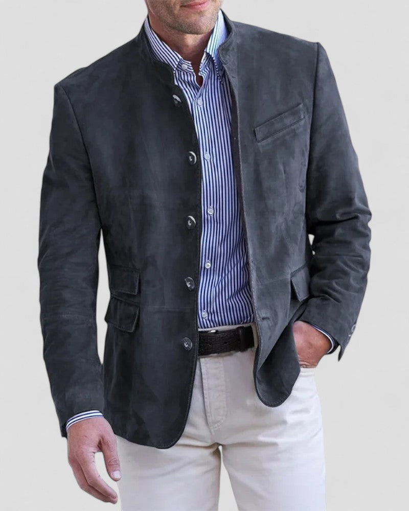 VogeLuxe | Men’s Suede Mandarin Collar Blazer