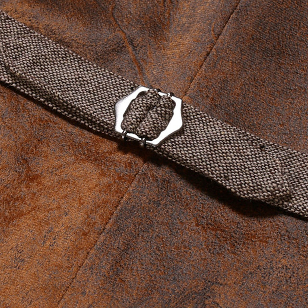VogeLuxe | Men’s Tweed Button Down Waistcoat with Leather Harness Detail