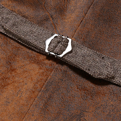 VogeLuxe | Men’s Tweed Button Down Waistcoat with Leather Harness Detail
