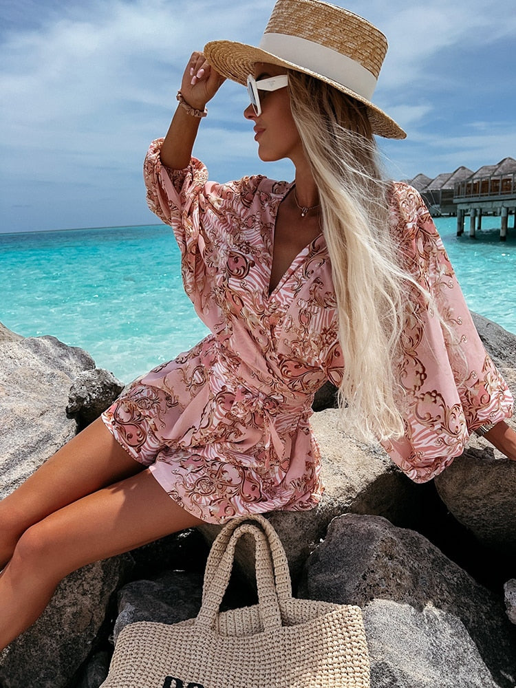 Chic Women's Floral Two Piece Shorts and Top Set