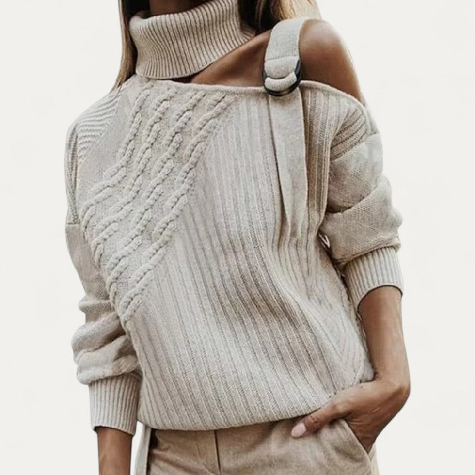 Cold Shoulder Cable Knit Turtleneck Jumper for Women 1