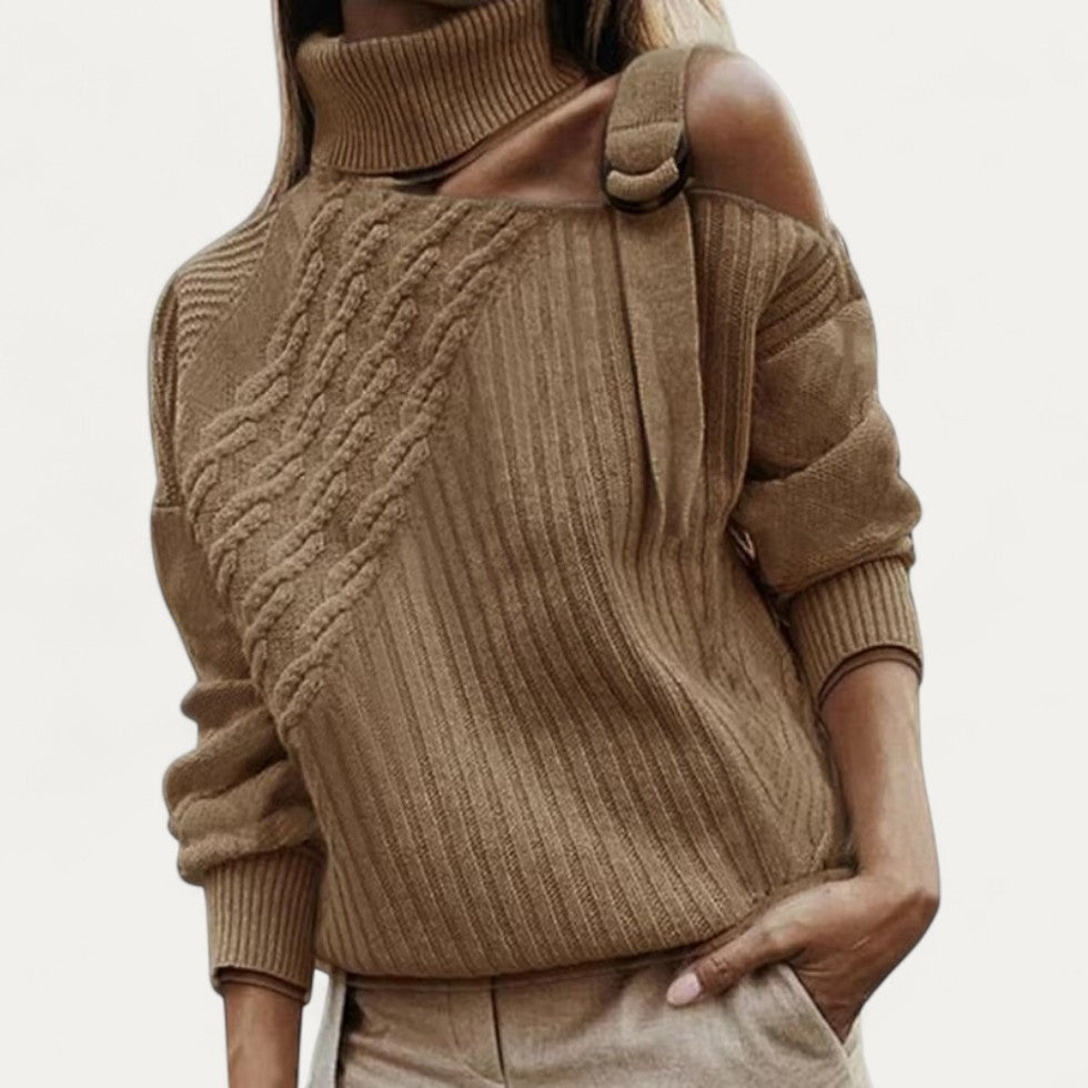 Cold Shoulder Cable Knit Turtleneck Jumper for Women 2