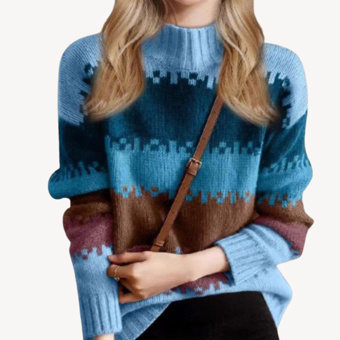 VogeLuxe | Women’s Retro Striped Turtleneck Sweater