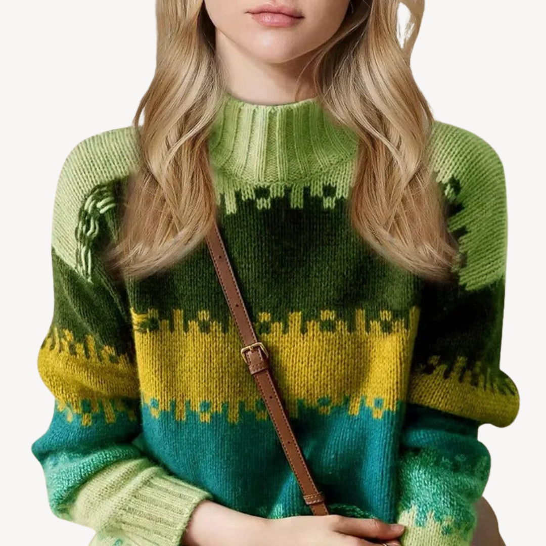 VogeLuxe | Women’s Retro Striped Turtleneck Sweater