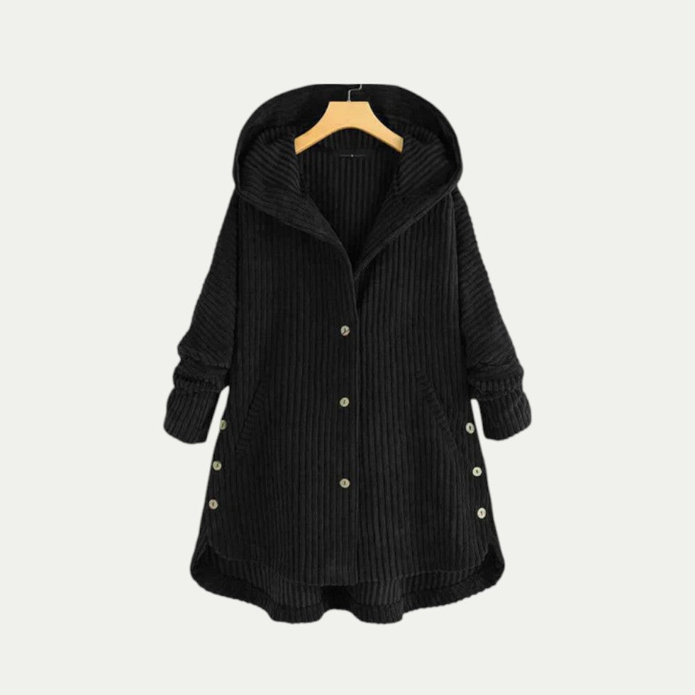 Corduroy Hooded Button Up Coat for Women 0