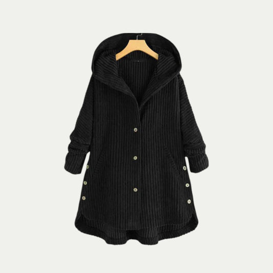 Corduroy Hooded Button Up Coat for Women 0