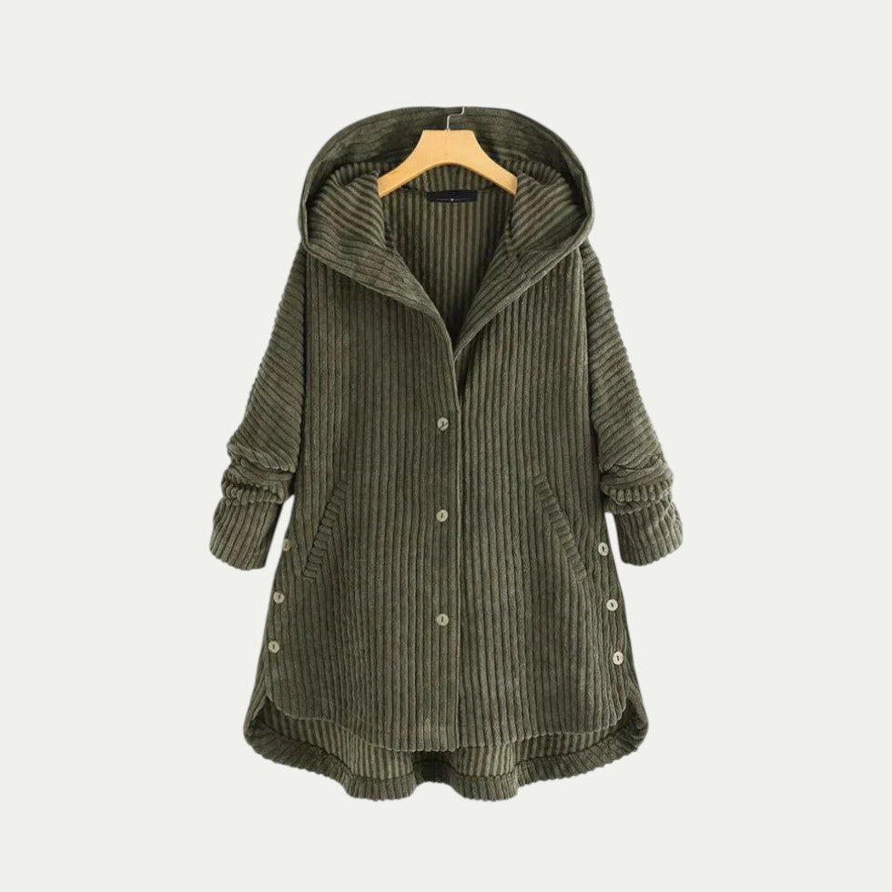 Corduroy Hooded Button Up Coat for Women 1