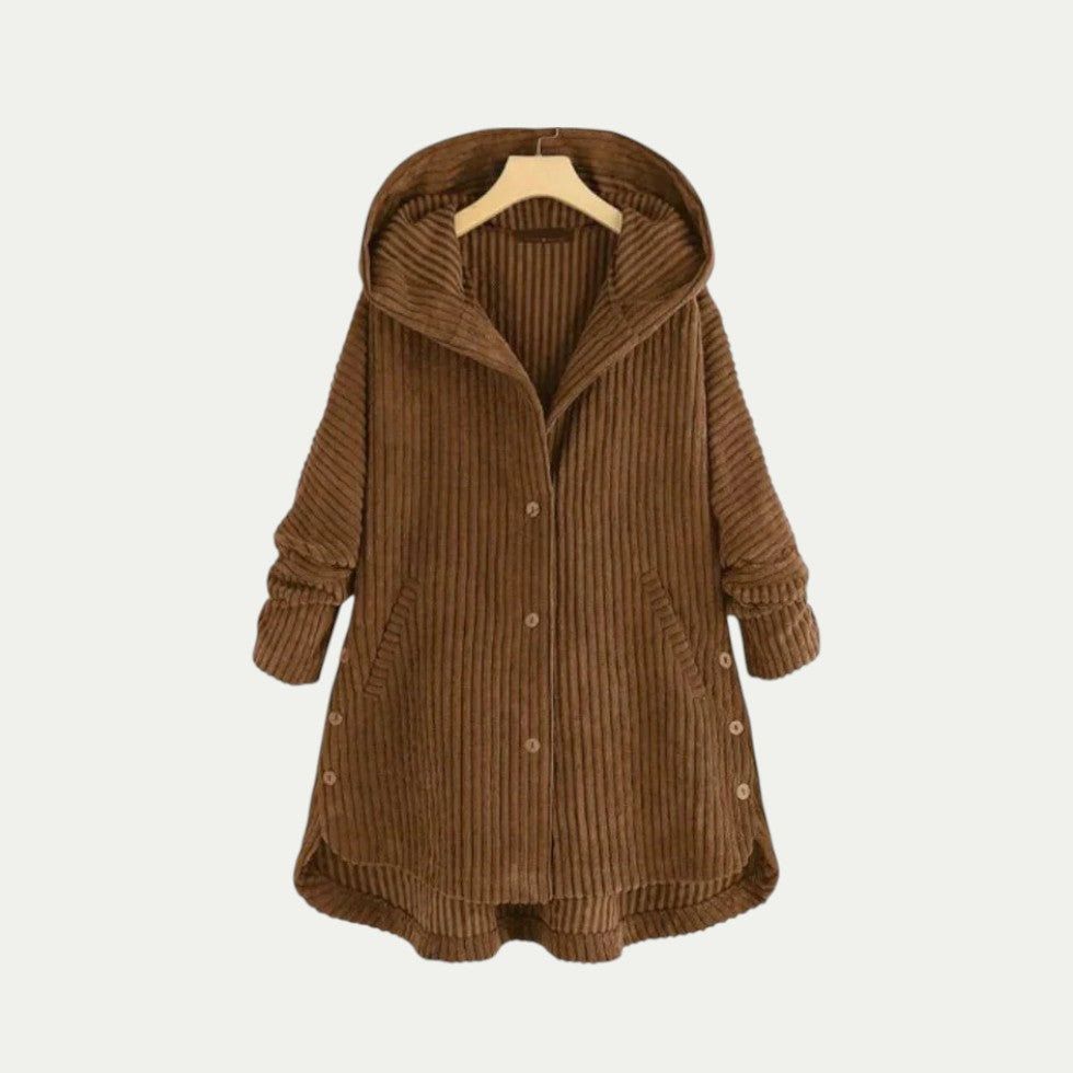 Corduroy Hooded Button Up Coat for Women 2