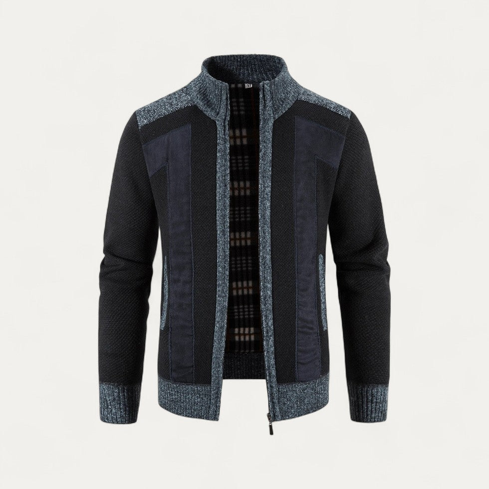 Cotton Blend Knitted Zip Up Cardigan Jacket for Men 1