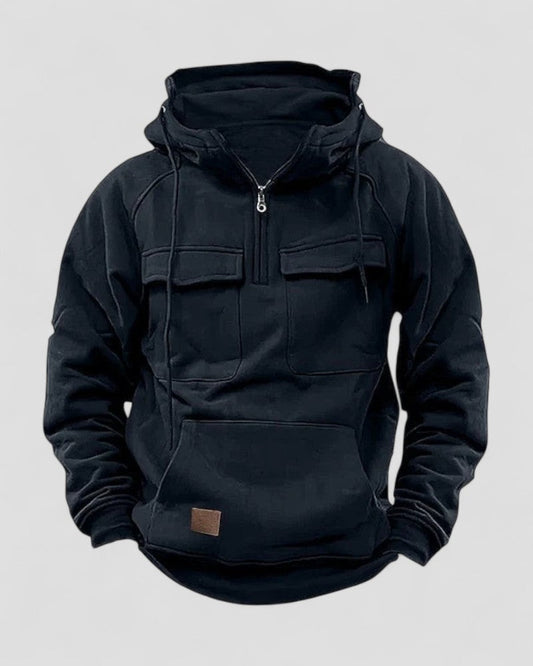 VogeLuxe | Cotton Blend Premium Winter Half Zip Hoodie for Men with Utility Pockets