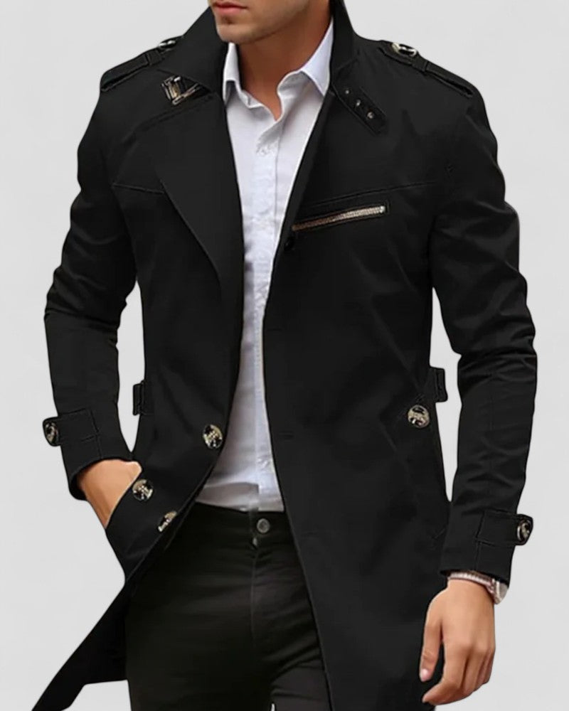 VogeLuxe | Men’s Asymmetrical Buckle Trench Coat
