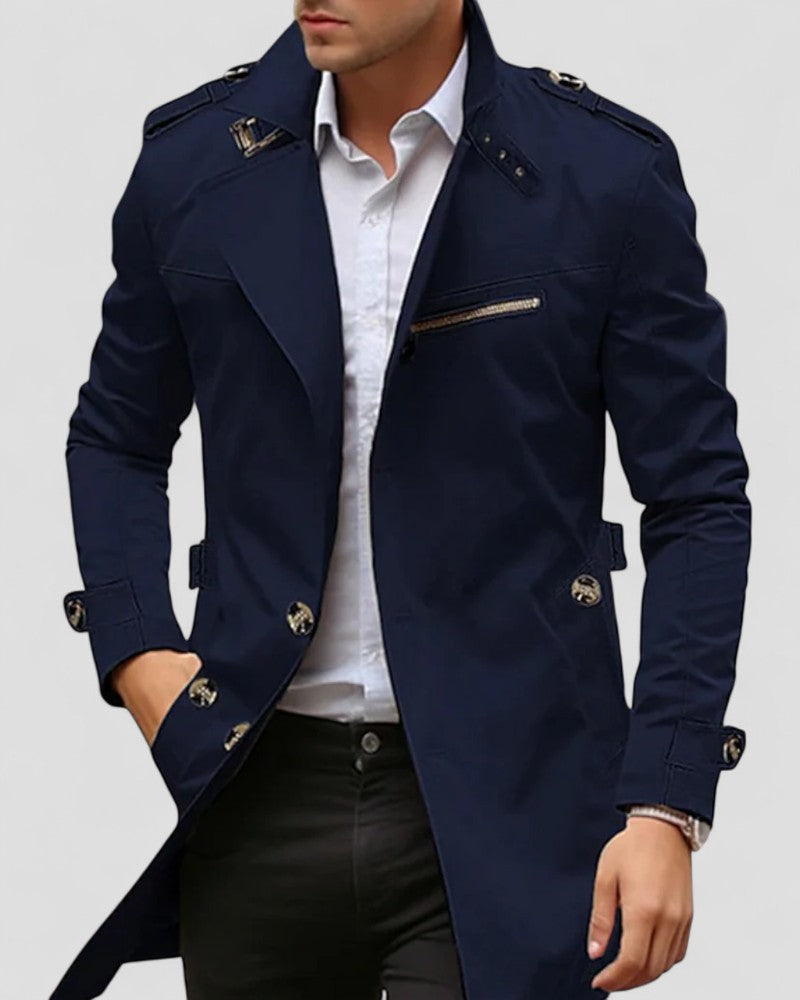 VogeLuxe | Men’s Asymmetrical Buckle Trench Coat