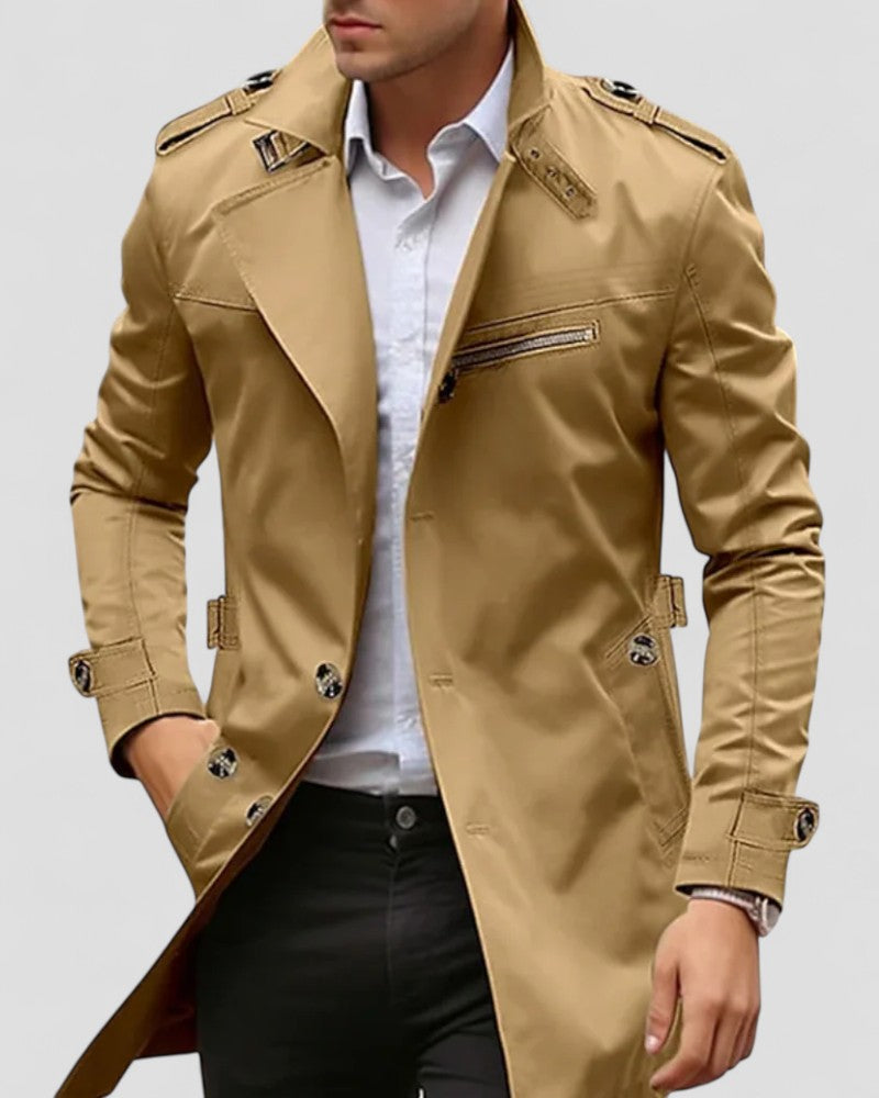 VogeLuxe | Men’s Asymmetrical Buckle Trench Coat
