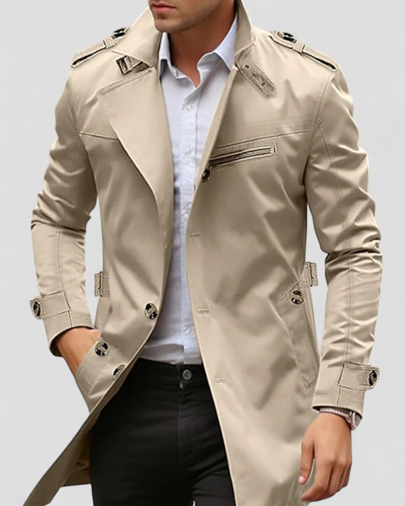 VogeLuxe | Men’s Asymmetrical Buckle Trench Coat